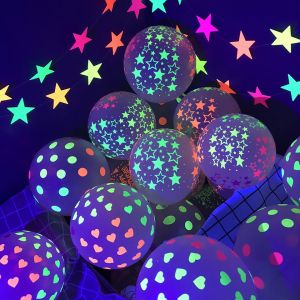 【Free Shipping】10Pcs 12inch UV Neon Glow Clear Balloons Happy Birthday Fluorescent Luminous Helium Balloons Black Light Glow Party Supplies