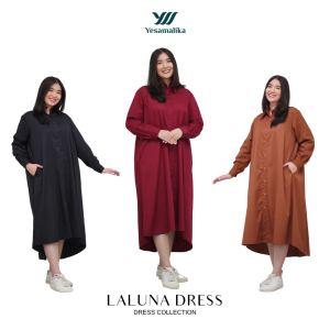 YESAMALIKA LALUNA Dress | Baju Gaun Midi 7/8 Wanita Bahan Toyobo | Varian Warna | All Size Reguler