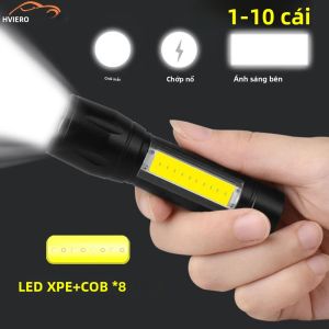 Đèn Pin Mini COB + XPE Đèn Pin Cầm Tay Có Thể Thu Phóng Lấy Nét Siêu Sáng Sạc USB Đèn Bên Khẩn Cấp Khi Cắm Trại - Tùy Chọn 1/2/4/8/10Pc