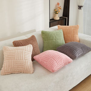 Miumiu Thick Tufted Throw Pillow Case 16X16 inch with Zipper Striped Design Cozy Fluffy Cushion Cover for Sofa