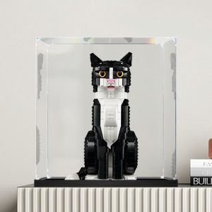 Acrylic Display Box Suitable for Lego 21349 Tuxedo Cat Figure Storage Box Transparent Dust Cover Model Showcase Organizer