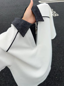 Half-Zip Contrast Color Patchwork T-Shirt