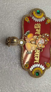 Reusable Shubh Labh Hanging for Door | Lakshmi Ganesha & Trishul Design | Decorative Wall & Entrance Décor with Studded Stones | (Pack of 1 Pc)