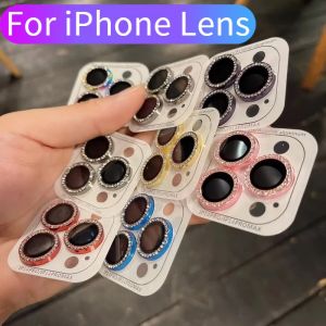 2-3Pcs Luxury Pretty Shine Diamond Camera Lens Protector Case For IPhone 15 16 Pro Max Glitter Lens Glass Camera Cover Girl