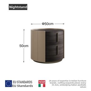 VATAR | Sleek Storage Round Luxe Real Wood Bedside Table