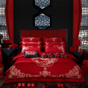Chinese Wedding Bedding Set Embroidered Cotton Red Bedding Multi-piece Suite for Newlyweds High-end Wedding Celebration