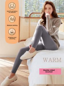 Womens High Waist Thermal Pants Double Sided Flocking Inner Wear Autumn Winter Long Trousers Base Layer Pants Outwear