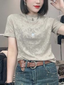 Elegant Short Sleeve T-Shirt Womens Base Shirt 2023 Autumn New Style Slim Fit Stand Collar Top Korean Style Commute Fashion