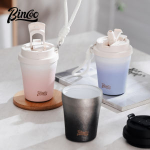 BINCOO แก้วกาแฟสแตนเลสสตีล280มล. แก้วที่มีด้ามจับกันความร้อนแบบสุญญากาศเดินทางแก้วน้ำร้อนและเย็นสำหรับเดินทางบ้านถ้วยชาออฟฟิศของขวัญพิเศษ (ไล่สี)