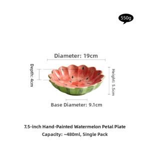 YOGEHOME | Hand-painted Watermelon Petal Design Aesthetic Ceramic Plate