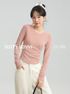 Sleepy Bunny Korean Style Sweet Shoulder Silm round Neck T-shirt Long Sleeve Womens Bottoming Casual Slim Looking Easiest for Match Early Autumn Top
