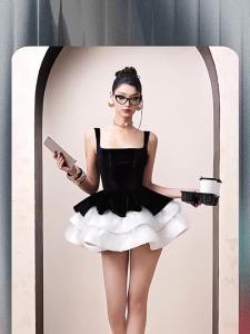 French Style High-End Color Block A-Line Dress