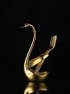 Stainless Steel Creative Dinnerware Set Decorative Swan Base Holder Spoons for Coffee Fruit Dessert Utensils Kitchen