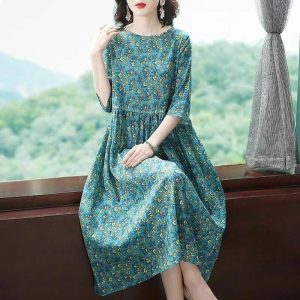 NUANKONG | Floral Plus Size Loose Slimming Dress for Middle-aged and Elderly