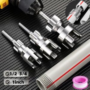 Universal Pipe Threading Tool Hex Shank Thread Maker Set for 1/2" 3/4" 1" Internal External PPR PVC Pipe Plumbing Repair