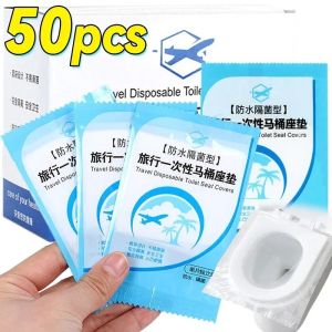 50Pcs Disposable Toilet Seat Cover Mat Portable Travel Safety Toilet Seat Paper Pads Waterproof Cushion Independent Packaging Bathroom Accessiories