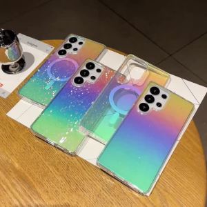 Laser Gradient Clear Case For Samsung Galaxy S26 Ultra S25 Edge S24 Ultra S23 Plus S24 FE Glitter Colorful Rainbow Cover.Funda