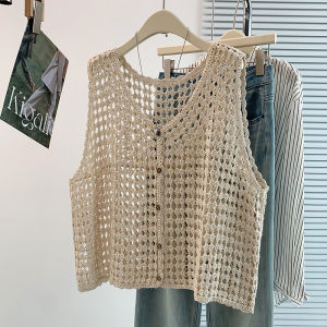 AIYITI | Age-Reducing Lacy Crochet Spacious Womens Vest Sweater