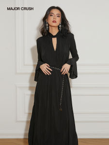 Vintage Elegant Long Sleeve Rose Print Dress