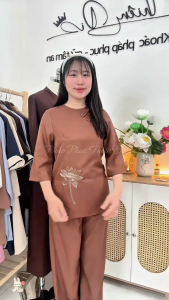 Đồ lam đi chùa nữ pháp phục đi chùa chất lụa chéo ý cao cấp Thiên Di quần áo đi chùa thêu sen D20