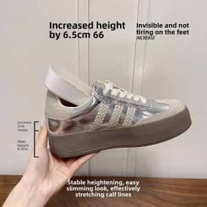 Silver Leather Version Thick Bottom Sport Shoes Womens 2025 New Autumn Casual Shoes Versatile Flat Shoes Cross Buckle Style