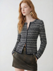 Vintage Black and White Fair Isle Knitted Cardigan