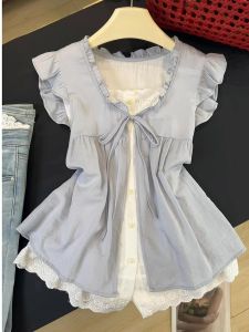 Áo Sơ Mi Nữ Tay Lỡ Phong Cách Hàn Quốc Thanh Lịch Mùa Hè 2025 Tay Ngắn Cổ Vuông Màu Trơn Dáng Rộng Thoải Mái