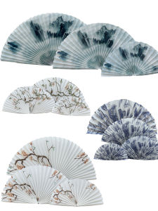 พัดกระดาษทาสีน้ำสีน้ำเงิน ครึ่งวงกลมตกแต่งสองด้าน ฉากงานแต่งงาน ฉากถ่ายรูป ฉากพับสีแดง พัดกระดาษทาสีน้ำ