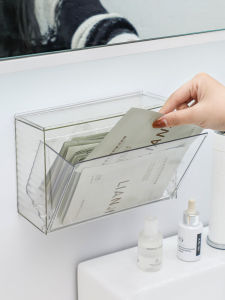 Wall-Mounted Mask Storage Box Bathroom Transparent Dust-Proof Cosmetic Organizer Rectangular Plastic Holder for Skin Care Products