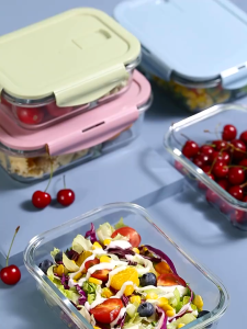 CHOVY Glass Lunch Box With 2 Dividers Microwaveable Oven Safe Airtight Leakproof Crisper Food bowl