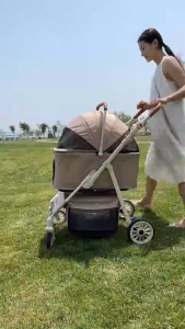 Pet Stroller Foldable Dog Cat Carrier 4 Wheels Lightweight Detachable Trolley Dog Cat Increase Space Stroller Suitable for Families