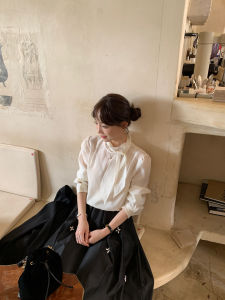 Elegant Long Sleeve Shirt with Drifting Bow Le Lalin Silk-Like Rayon Womens Fashion Gentle Style Loose Fit Breathable Skin-Friendly