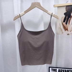 เสื้อกั๊กสายเดี่ยวผ้าไหมน้ำแข็งบางเฉียบแบบมีรูหลังสำหรับผู้หญิง เสื้อชั้นในแบบสวมใส่ในฤดูร้อน 2024 ทรงหลวม แขนกุด