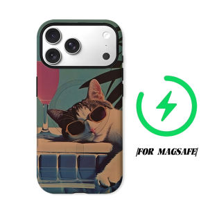 BILIBILI | Pool Vacation Cool Cat Phone Case for iPhone 18 17 16 15 14 13 12 11 Air Pro Max Plus Double-layer Cover