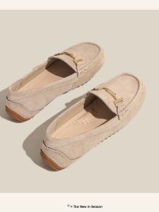 Genuine Leather Spring 2025 Womens Bean Bean Shoes Comfortable Flat Bottom Slip-On Loafers for Pregnant Mothers Versatile Casual Footwear