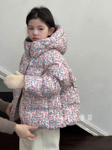Thickened Floral Print down Jacket for Girls Winter Coat Warm Children Outerwear Hooded Padded Coat Korean Style Duck down