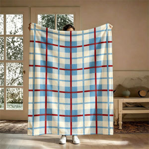 BILIBILI | Plaid Blue Red White Flannel Blanket Perfect for Sofa Office Bed Travel Sleep Read Relax Camping Four Season Use