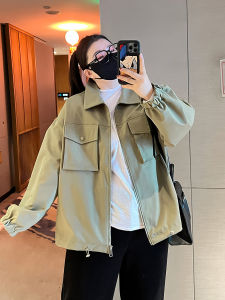 plus Size Womens Casual Workwear Jacket Short Loose Turn-down Collar Solid Color Retro Short Coat for Heavy Girls