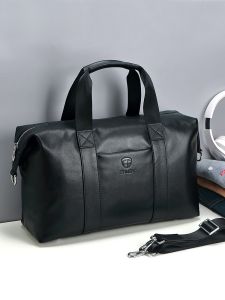 FEGER | Large Capacity Mens Leather Fitness Bag Handheld Short Trip Business Travel Bag Durable Polyester Lining Single Strap Shoulder