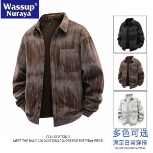 WASSUP Nuraya American Retro Long Sleeve Shirt Mens Spring Autumn Loose Casual Tree Pattern Coat Wear Resistant Striped Pattern