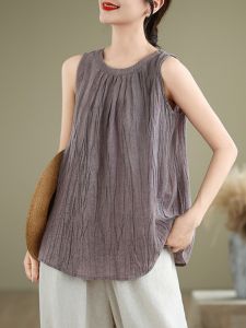 Ladieswear Classy Linen Vest Womens Summer New Arrival Fashion Ruched Sleeveless Tops Outerwear Inner Wear Base Sling