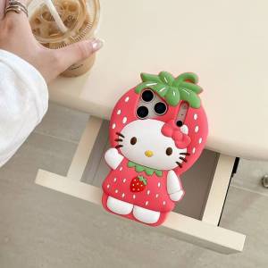 Ốp Điện Thoại Silicon Hình Hello Kitty Dâu Tây 3D Dễ Thương Dành Cho iPhone 17/16/15/14/13/12 Pro Max/17Pro/Air 11 - Chống Sốc Mềm Mại Chống Xước