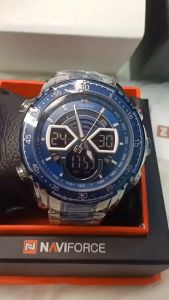 Jam Tangan Pria Original Naviforce 9189 Dualtime Sport Terbaru Rantai Stainless Steel Mewah Fashion Cowok Kekinian Keren Elegan