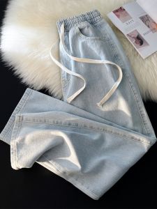 Quần Jeans Denim Lót Lông Cừu Cạp Cao Cho Nữ Quần Ống Rộng Co Giãn Thường Ngày Mùa Thu 2025 Quần Jeans Denim Cạp Cao