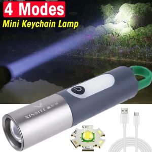 Mini Bright Flashlight USB Rechargeable Work Light 4 Modes Waterproof LED Keychain Light Outdoor Camping Hiking Emergency