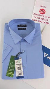 [Việt Tiến Sale] Sơ Mi Ngắn Tay - Super Slim - Vạt Bầu - Màu xanh da trời trơn