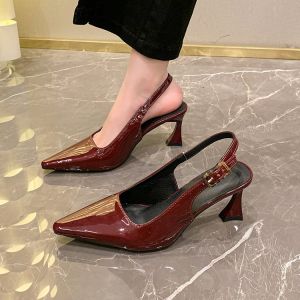 Wine Red Patent Leather Stylish Buckled Heeled Sandals
