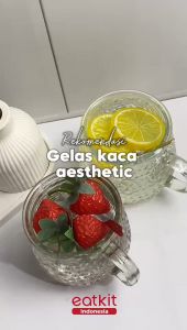 Gelas Kaca Glass Mug Aesthetic 450ml / Gelas Minum Kaca Simple Elegan Water Bottle Cup for Coffee and Tea / Gelas Kaca Dengan Anak + Sedotan Motif Animal 350ml Gelas Lucu Cangkir Mug Gelas Susu