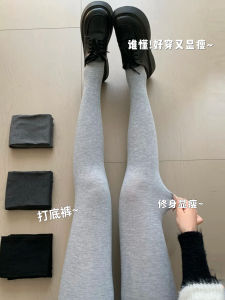Gray Vertical Striped Womens Fleece Lined Tights High Waist Long Pants Casual High Elasticity Pressure Pantyhose for Autumn Winter