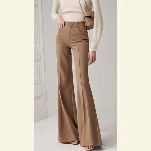 Cafe Brown Micro Flared Suit Pants Womens Fashionable Drapey High Waist Slimming Casual Trousers Korean Style Commute
